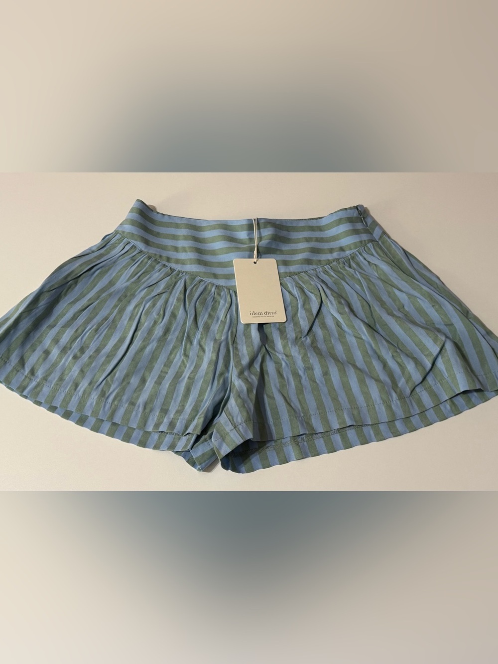NWT Blue and Green Striped Gathered Waist Skirted Shorts